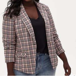 Torrid Women’s Studio Double Knit Notch Lapel Lined Blazer In Multi Plaid Size3X